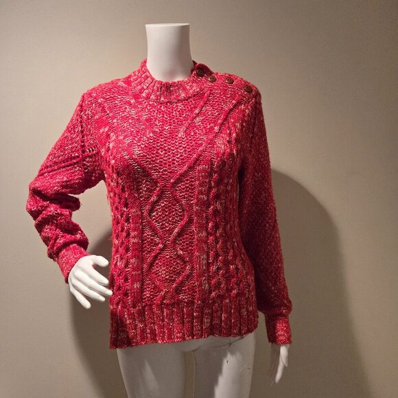 Faherty Red White Shoulder Button Cable Knit Pullover Sweater XS - Picture 1 of 6